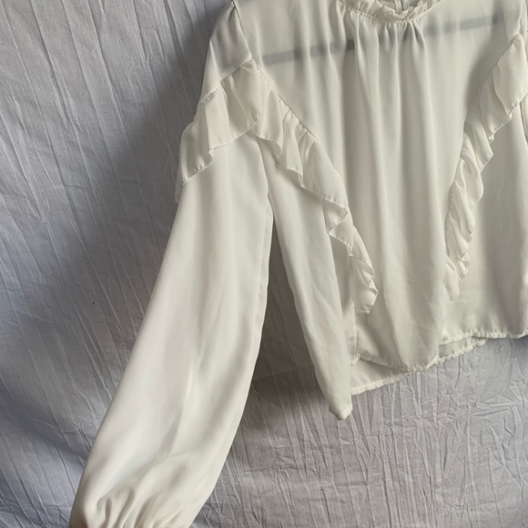 BooHoo Womens Sheer White Long Sleeve Ruffle Shirt - Picture 3 of 7